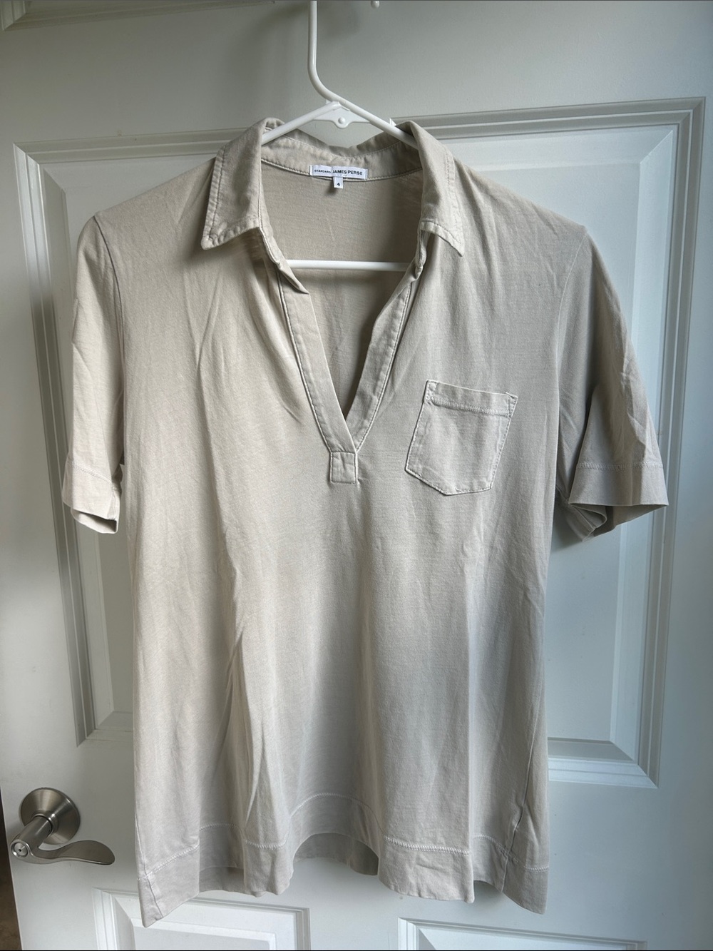 James Perse - Cream Short-Sleeve Polo Shirt with Chest Pocket